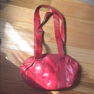 Red Leather hot pink Shoulder  Bag